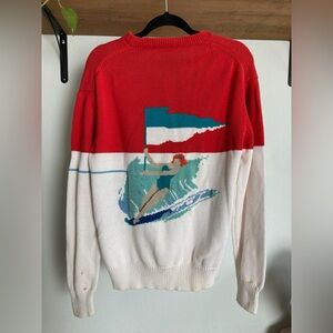 Vintage sweater, girl on a boat. XL, cotton. Pringle